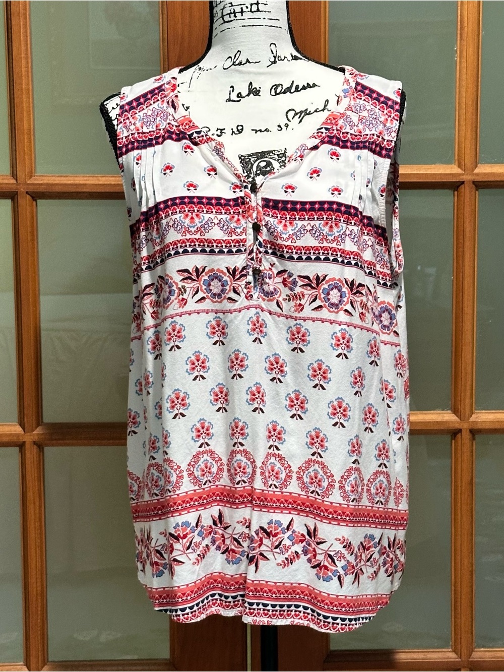 Sonoma White Camisole Blouse with Pink & Purple Floral Border